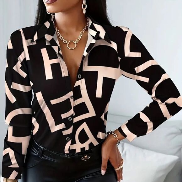 Contrast Print Blouse Long Sleeve 2XL (14) - Picture 1 of 3